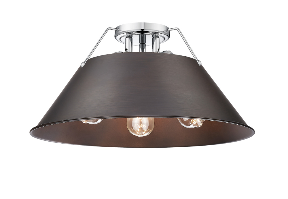 Yep by Golden Lighting Orwell 3-light Flush Mount in Chrome and Rubbed Bronze shade